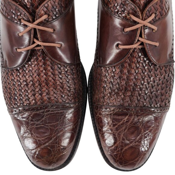 Mezlan Exotic Mens 12M Brown Crocodile Woven Leather Cap-toe Derby Dress Shoes - Picture 2 of 10